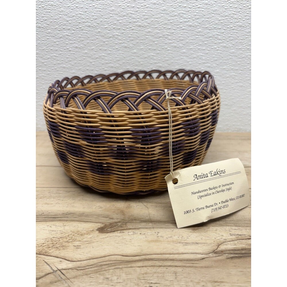 Vtg Handwooven Round Basket Cherokee Style Handmade In USA